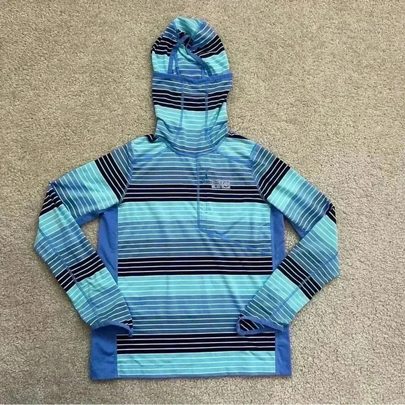 Coolibar Andros Fishing Hoodie Kids Size XL SPF 50+ Outdoor Active Striped. - Picture 1 of 15